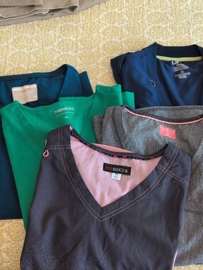 Landau Women's Scrub Tops Bundle - Navy, Teal, Green, Gray, Charcoal